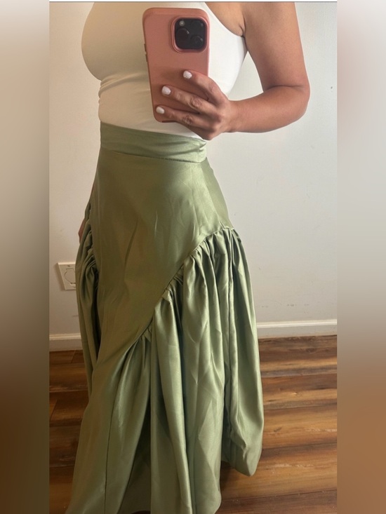 Ariana Olivieri Dresses & Skirts - NWT Silk HightRise Olive Textured -Maxi Skirt /Gathered panel Sz Small